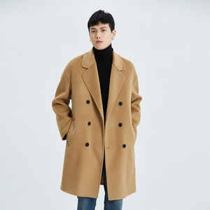 
New autumn and winter double-sided cashmere coat for men loose shoulder double-breasted wool wool coat mid-length trench coat