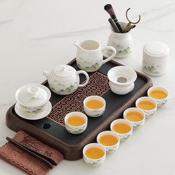 2025 New Complete Set of Kung Fu Tea Set for Home Use, Dehua White Porcelain, Office Tea Brewing Teapot and Tray, Chinese-Style Gaiwan