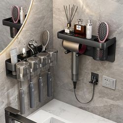 Hairdryer storage rack without punching in bathroom hair dryer bracket toilet bathroom wall-mounted storage air duct rack
