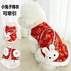 New Year Style Winter Clothing with Chinese Style Lion Dance and Fortune Symbols, Plush Warm Pet Clothes for Dogs and Cats, Teddy Bichon Tang Suit
