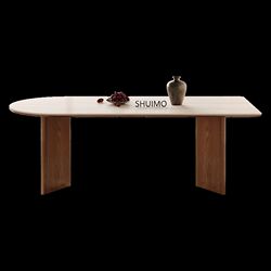 Delifeng Rock Slab Cave Stone French Dining Table Household Small Apartment Light Luxury Cream Semi-Circle Rectangular Dining Table Living Room
