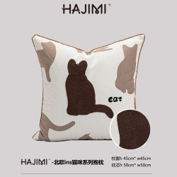 Hajimi Cute Cat Nordic Ins Style Living Room Sofa Pillow Cushion Model Room Bedside Pillow Lumbar Pillow
