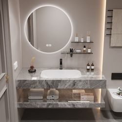 Double-layer slate bathroom cabinet washbasin cabinet combination integrated basin seamless customized hotel style bed and breakfast bathroom washbasin