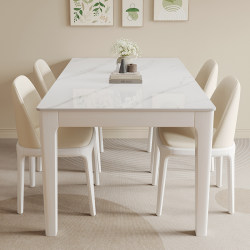 Mingjiangxuan Home Simple Solid Wood Rectangular Rock Table Household Cream Style Dining Room Living Room Dining Table