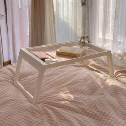Foldable Ins-Style Small Table for Dormitory Bed with Grooves for Laptop, Dedicated Computer Table for College Students