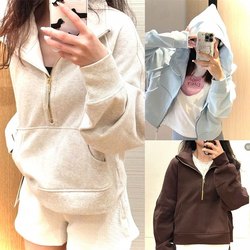 Lulu In-Stock Scuba Stand Collar Half-Zip Loose Sweatshirt Thin Fleece Warm Sports Hooded Cardigan Yoga Jacket