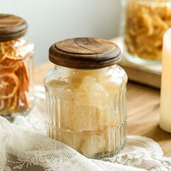 Glass jar sealed household storage bottle transparent large and small storage glass bottle wooden lid sealed bottle tea jar