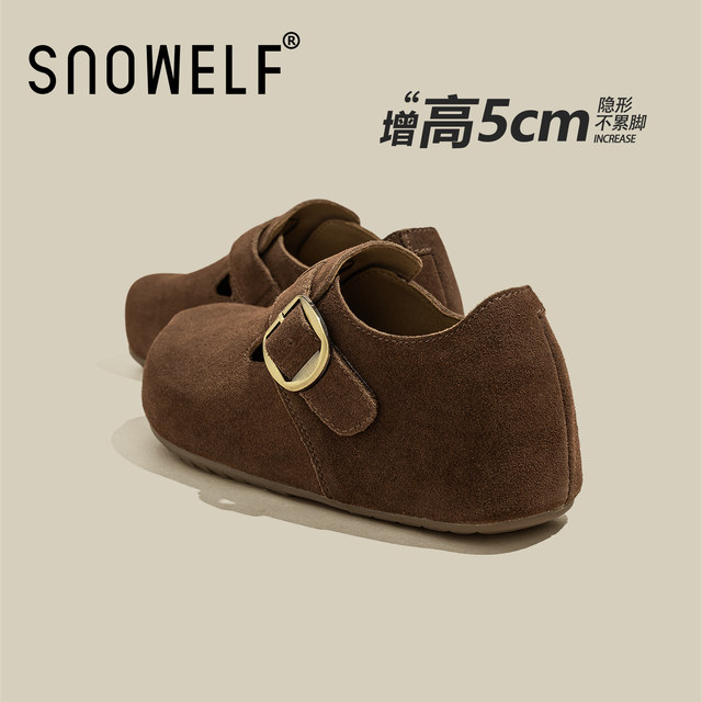 Snowelf thick-soled Birkenstock shoes for women 2025 new winter slip-on inner heightening single shoes genuine leather mule shoes