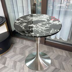 Black Bvlgari marble round table leisure hotel room hotel tulip milk tea shop cafe table customization
