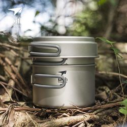 Keith Kaisi pure titanium pot set outdoor camping pot portable lunch box lunch cooker titanium pot titanium tableware