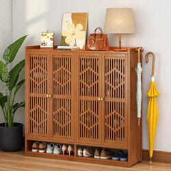 Shoe Rack for Home Entrance, Small Narrow Floor-Standing Storage Rack, Large Capacity Bamboo Shoe Cabinet for Entryway, Dust-Proof Storage Cabinet