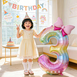 Colorful Digital Balloons Decorate the Little Girl's First Birthday, Creating a Festive Atmosphere and Photo Props