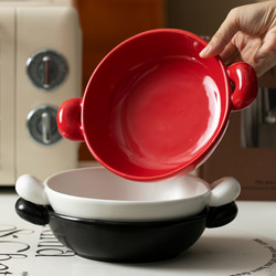 Double-Eared Baking Bowl, Household Oven Bowl, Cheese Baked Rice Bowl, Creative High-Value Ceramic Bowl, Salad Bowl, Pasta Bowl, Soup Bowl