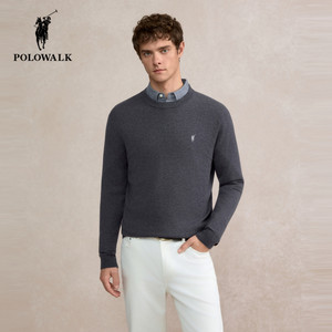 
POLOWALK Men's Wool Sweater 2025 Autumn New Paul Men's Casual Warm Round Neck Inner Knitted Sweater