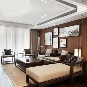 
New Chinese style sofa Zen solid wood fabric sofa combination living room sales office model room villa office furniture