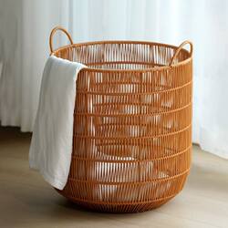 Laundry Basket with Handle, Trendy Dirty Clothes Hamper, Household Dirty Clothes Basket, Woven Dirty Clothes Storage Basket, Bathroom Dirty Clothes Basket