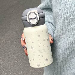 Constant Temperature Gray Snowflake Thermos Cup, Cute New Model, 316 Stainless Steel, High Appearance Value, Portable Dual-Drink Student Water Cup