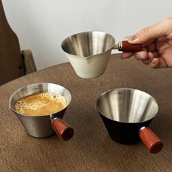 Walnut Handle Espresso Measuring Cup Stainless Steel with Scale Small Milk Jug Coffee Liquid Extraction Cup