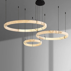 Spanish Imitation Marble Living Room Chandelier, French Vintage Villa Duplex Main Lamp, High-End Circular Lamp for High-Ceiling Living Room