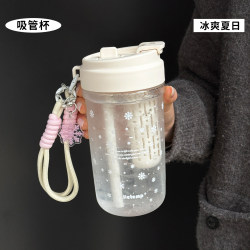 Hengdu Summer New Snowflake Tritan Material Plastic Cup for Girls, High-Value, Large Capacity, Double Drinking Mouth Straw Cup