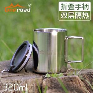 便携式不锈钢户外野营杯 旅行登山饮水保温杯小杯子双层折叠手柄