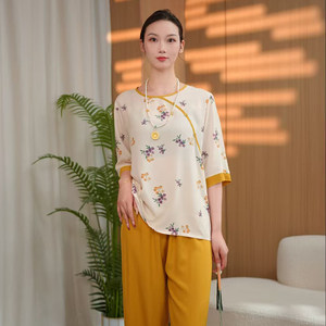 
[Can be worn up to 200*0.5kg] Summer new new Chinese cotton silk pajamas set women's home clothes can be worn outside two pieces