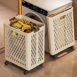Foldable Dirty Clothes Basket with Wheels, Large Capacity Household Dirty Clothes Storage Basket, Extra Large Bathroom Dirty Clothes Basket