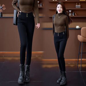Black leggings Female spring and autumn wearing 2024 new versatile high -waisted elastic tight pencil small black pants
