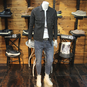 
Spring new striped men's leather jacket, slim lapel, youthful and handsome pocket leather jacket, simple and versatile leather jacket