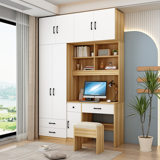 
Simple modern desktop computer table with wardrobe integrated table student writing desk desk small apartment one-piece cabinet