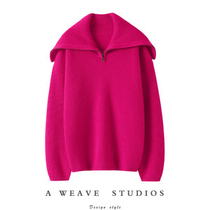 
Qichao is majestic! Velvet + zipper large lapel thick needle cashmere sweater women's pure cashmere sweater 2024 winter