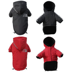 New Pet Clothing Winter Dog Outfit with Fleece Lining, Thickened Waterproof Two-Legged Hooded Jacket