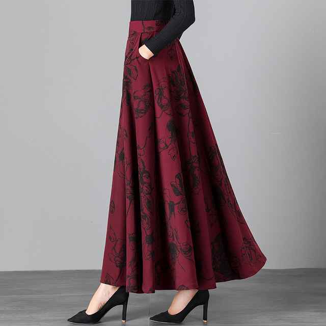 2025 spring and autumn new retro printed long skirt for women high waist large dancing skirt for women large size skirt
