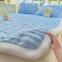 Thickened Warm Bubble Milk Velvet Mattress Pad Coral Fleece Mattress Soft Pad for Home Student Dormitory Single Bed