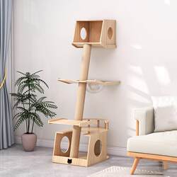 Cat Wall-Mounted Climbing Frame Series with a Cute Design, Leaning Against a Wall, Made of Solid Wood, Simple Space Capsule Cat Shelf, Cat Nest