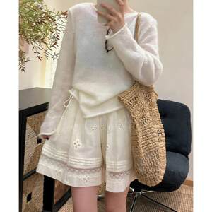 
Maternity shorts, summer outer wear, thin wide-leg pants for petites, summer wear that does not stretch belly during pregnancy, hollow lace leggings
