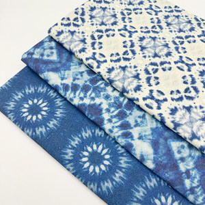 Blue geometric design tie-dyeing tablecloth fabric encrypted cotton linen fabric rectangular dining tablecloth B&B dining cloth
