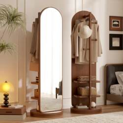 Full-Length Mirror, Floor-Standing Mirror, Home-Use Coat Rack, Integrated Large Fitting Mirror, Bedroom Mirror for Girls, Movable Rotating Dressing Mirror