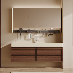 Vintage-Style Large Gold-Plated Stone Integrated Ocean Basin Bathroom Cabinet Set Washbasin Sink Cabinet