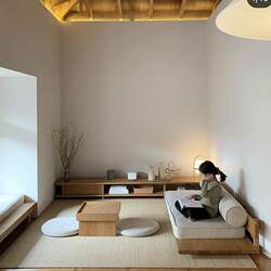 Lazy Solid Wood Sofa Japanese-Style Living Room Tatami Fabric Sofa Simple Homestay Hotel Double Ash Wood Sofa