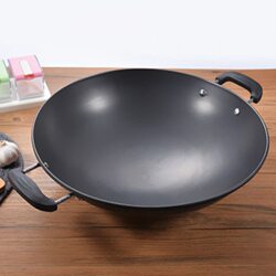 Double-Sided Crystal Diamond Wrought Iron Pot, Non-Coated, Round Bottom, Traditional Iron Pot for Home Use, Suitable for Gas Stove, Cooking Pot, No Oil Smoke, Non-Stick