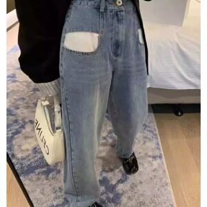 
[Exclusively for Dameihuan fans] Pocket contrast denim trousers 79225