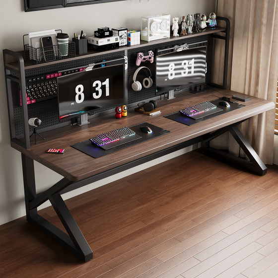 
Park Zhiya North American ash solid wood computer desk desk double desk bookshelf integrated hole board