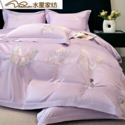 Mercury Home Textiles 100% Cotton Long-Staple Cotton Embroidered Four-Piece Set Light Luxury Embroidered Pure Cotton Quilt Cover Bed Sheet Bedding Set