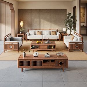 
New Chinese style North American black walnut sofa 2025 Song style aesthetic Zen large flat floor villa office fabric furniture