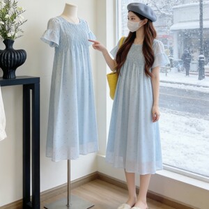 
2026 new maternity wear summer plus size knee-length short-sleeved loose and comfortable pregnancy dress mid-length age-reducing skirt
