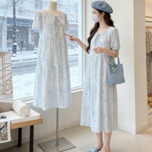 
2026 New Maternity Belly Covering Dress, Summer Short Sleeve, Fresh Floral, Comfortable Long Skirt to Wear During Pregnancy