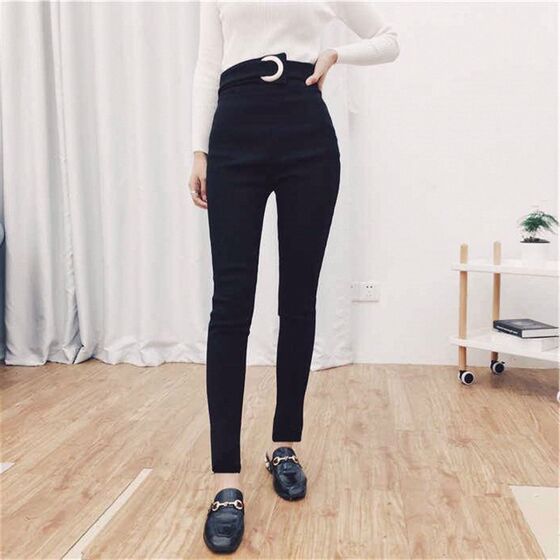 Ring high -waisted leggings female wears 2024 spring and summer new elasticity, thin tight pencil pants nine points
