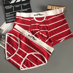 
2-pack couple underwear pure cotton sexy male flat horn female triangle young man low waist navy striped couple suit