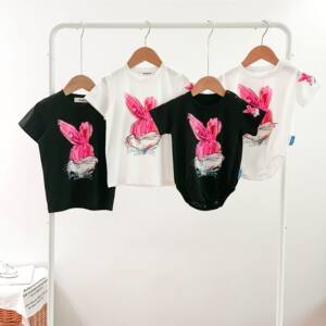 
2026 new Korean style parent-child clothing, same family clothing, summer children's clothing, rabbit baby jumpsuit, type a cotton